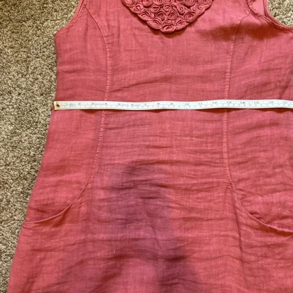 Blu Orchid Coral Pink Italian Linen Rosette Neck Sleeveless Mini Shirt Dress Med - Picture 10 of 13